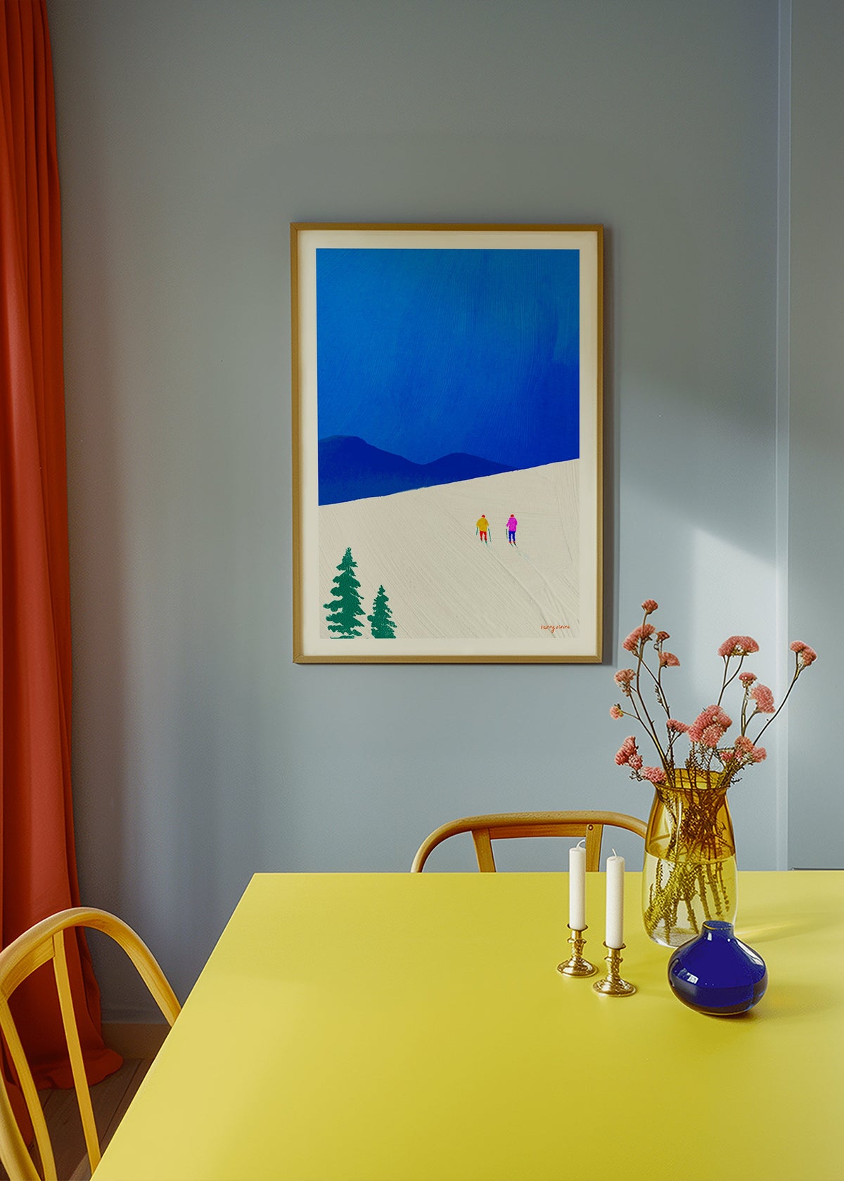 Arte desportiva: esquiadores na encosta – Product1