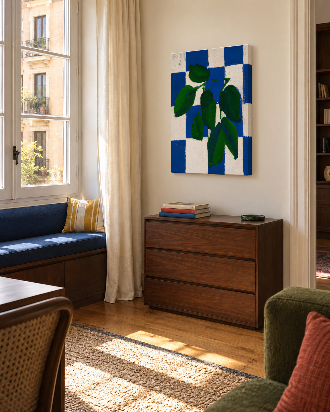 Checkered greenery - Unframed canvas in an interior