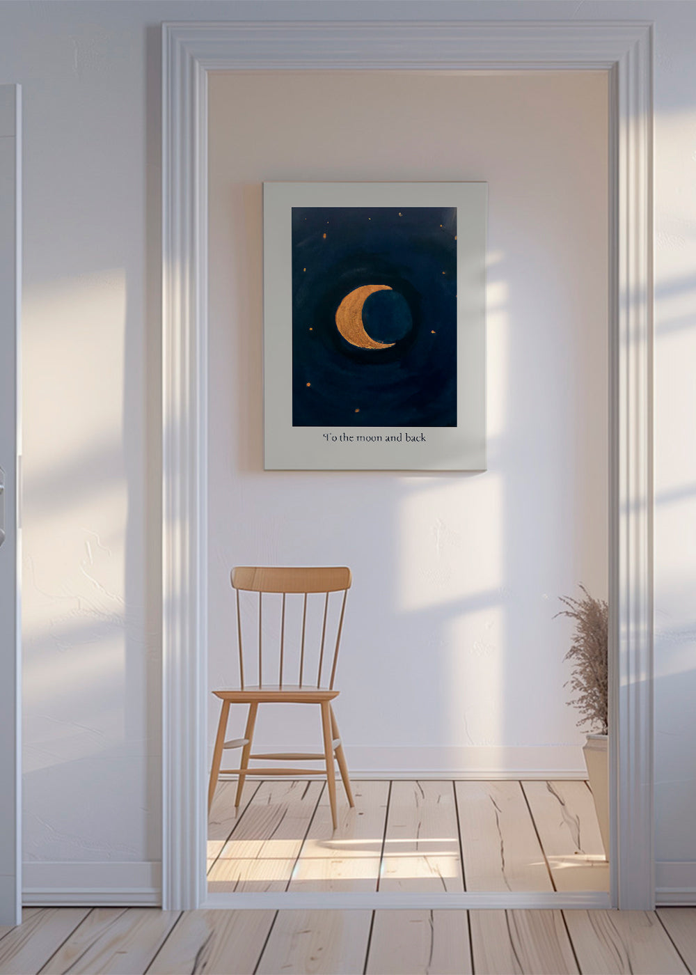 Ilustração lunar com crescente dourado