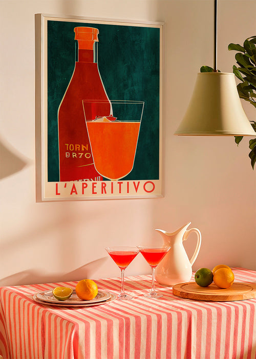 Arte para cozinha L'Aperitivo com garrafa e copo laranja