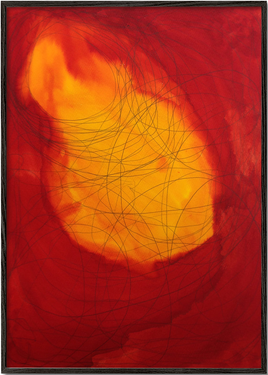 Quadro abstrato vermelho e amarelo – Black Frame