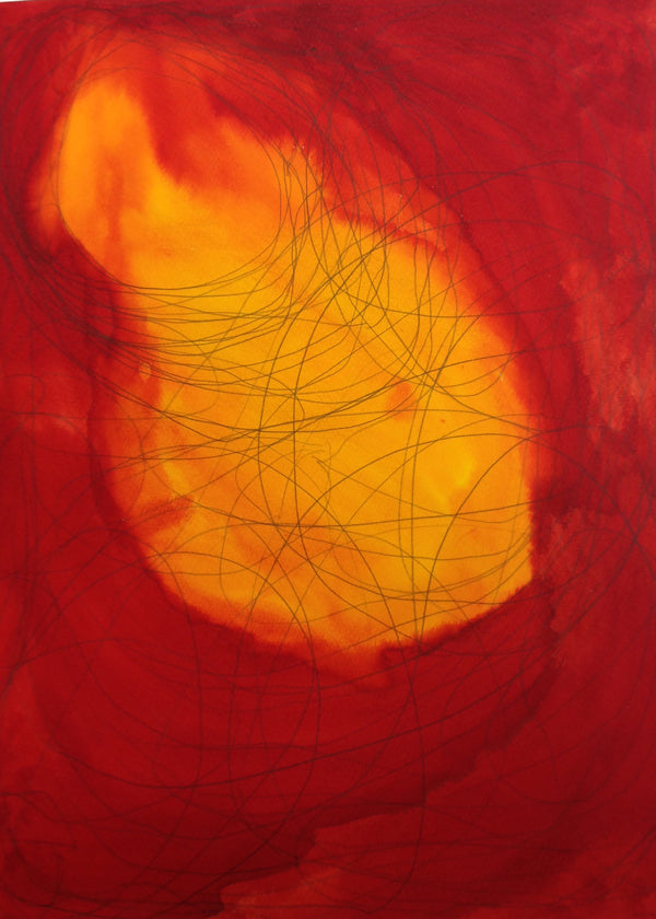 Quadro abstrato vermelho e amarelo