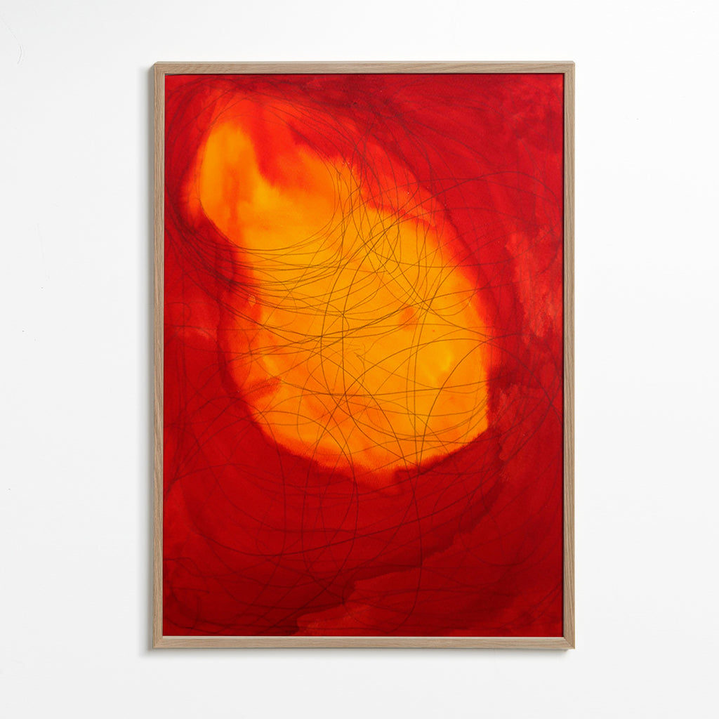 Quadro abstrato vermelho e amarelo – Oak Frame