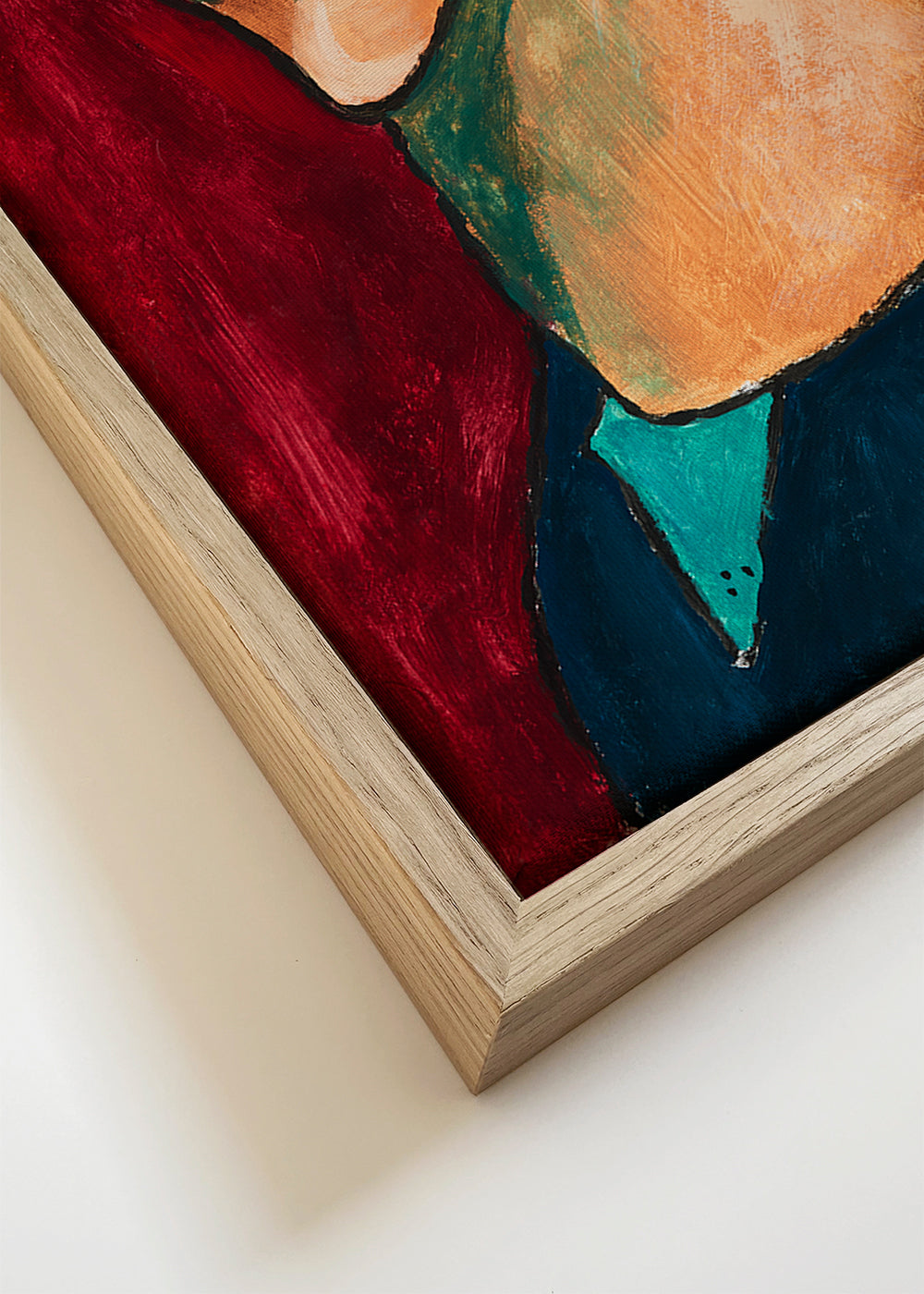 Arte abstrata: retrato estilizado sobre vermelho intenso