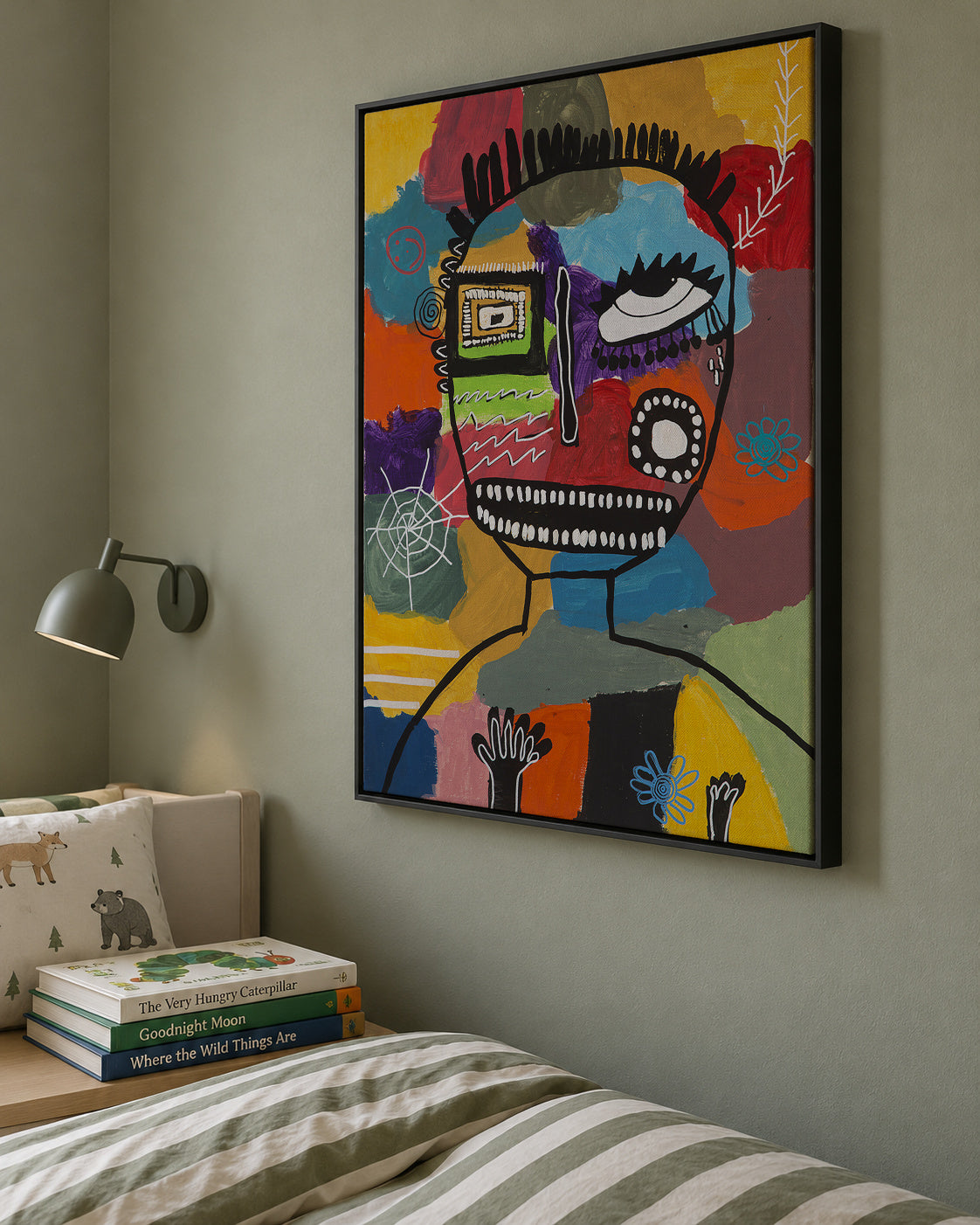 Pensando en las musarañas - Carmen Álvarez - Framed canvas in an interior