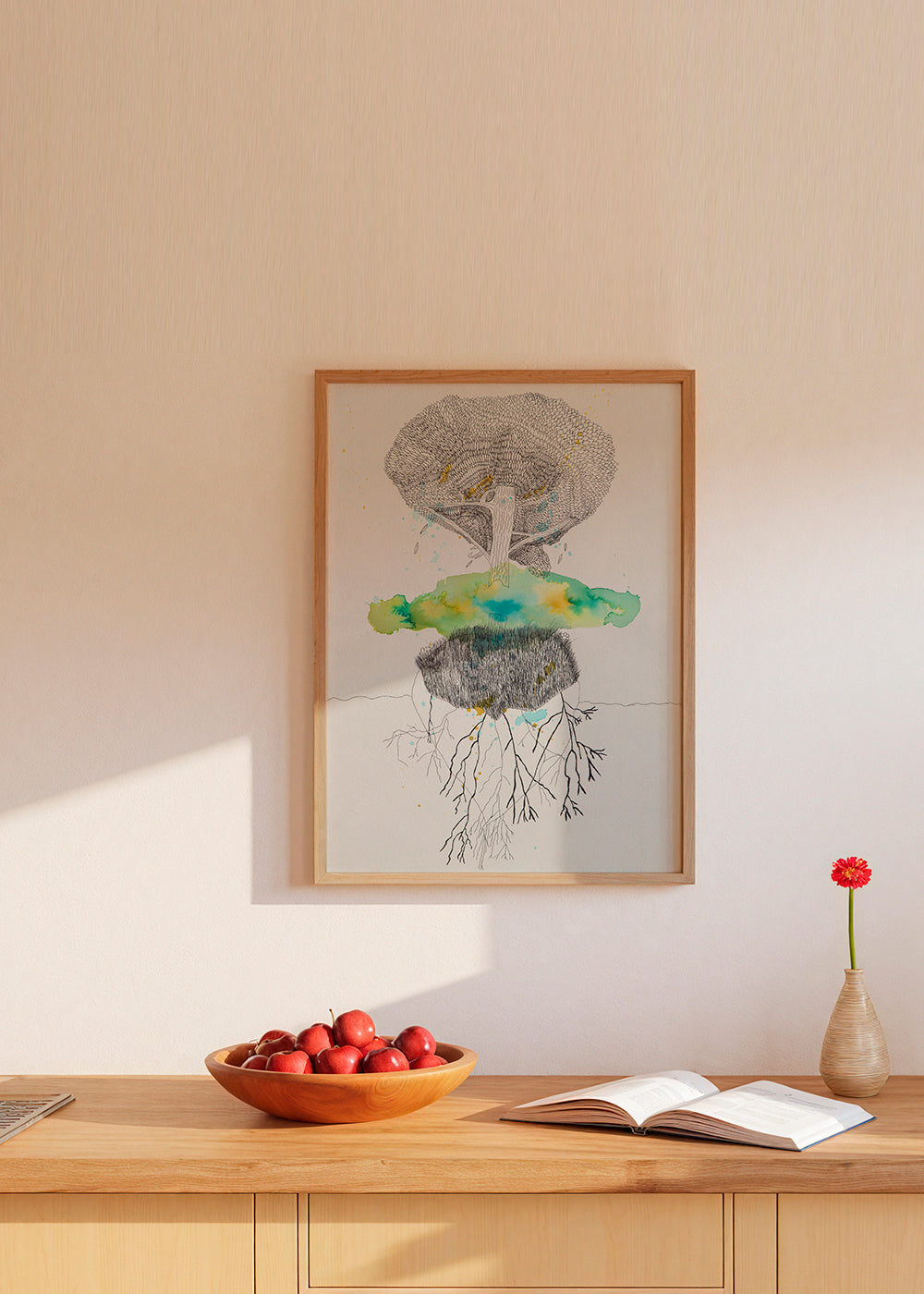 Estampa botânica árvore e raízes em tinta e aquarela – Product1