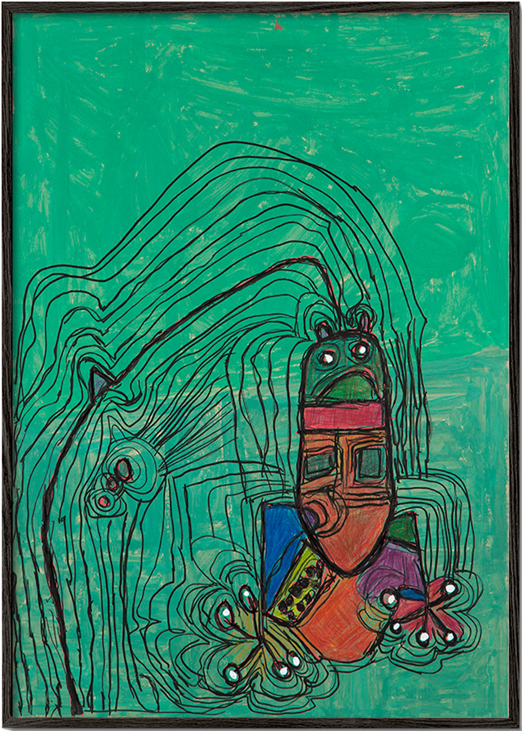 Ilustração divertida com figura sobre fundo verde – Black Frame