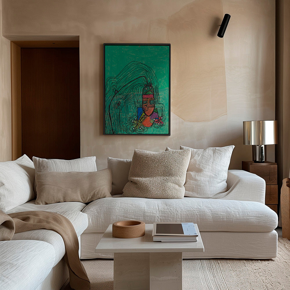 Ilustração divertida com figura sobre fundo verde – Canvas1