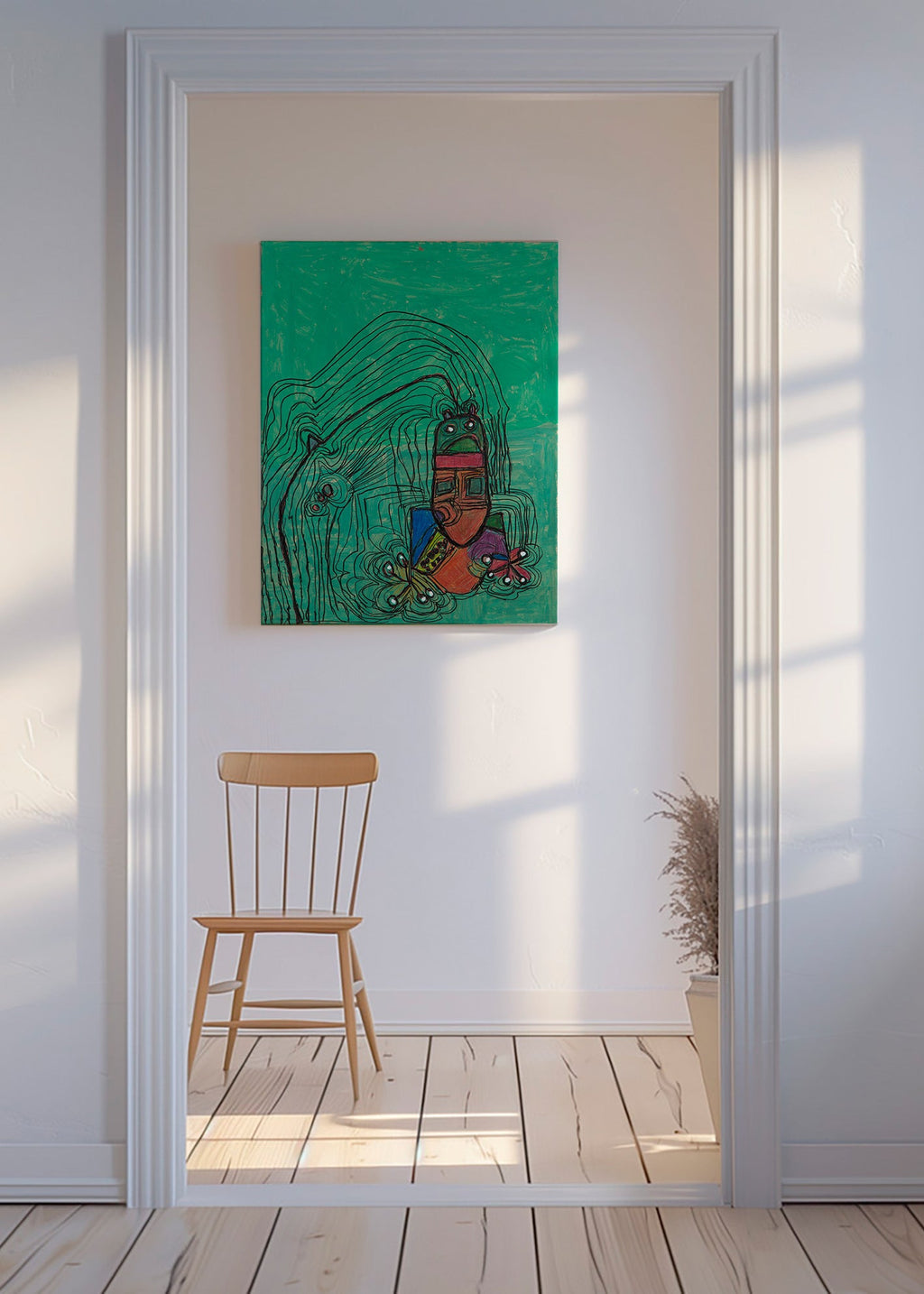 Ilustração divertida com figura sobre fundo verde – Canvas