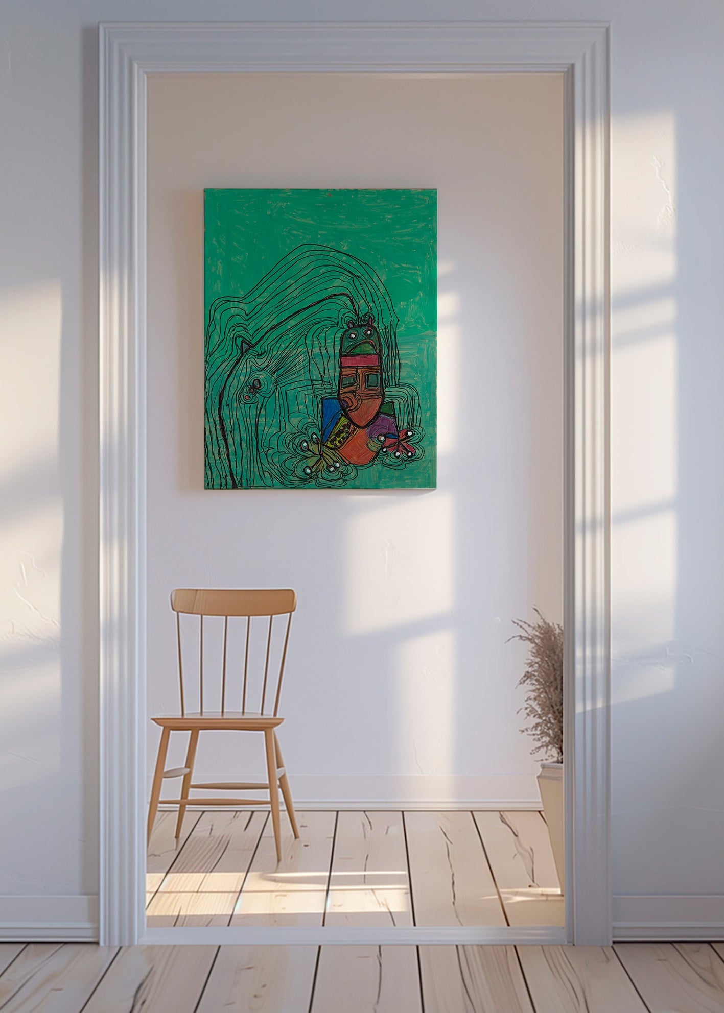 Ilustração divertida com figura sobre fundo verde – Canvas