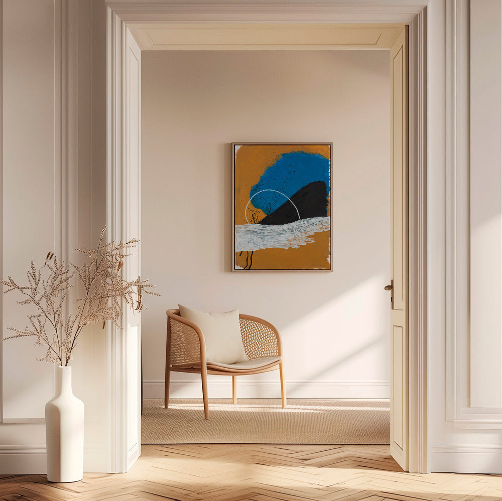 Quadro abstrato arco costeiro em ocre e azul – Canvas1