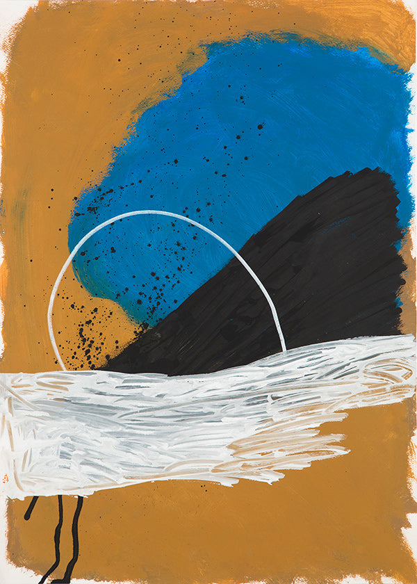 Quadro abstrato arco costeiro em ocre e azul