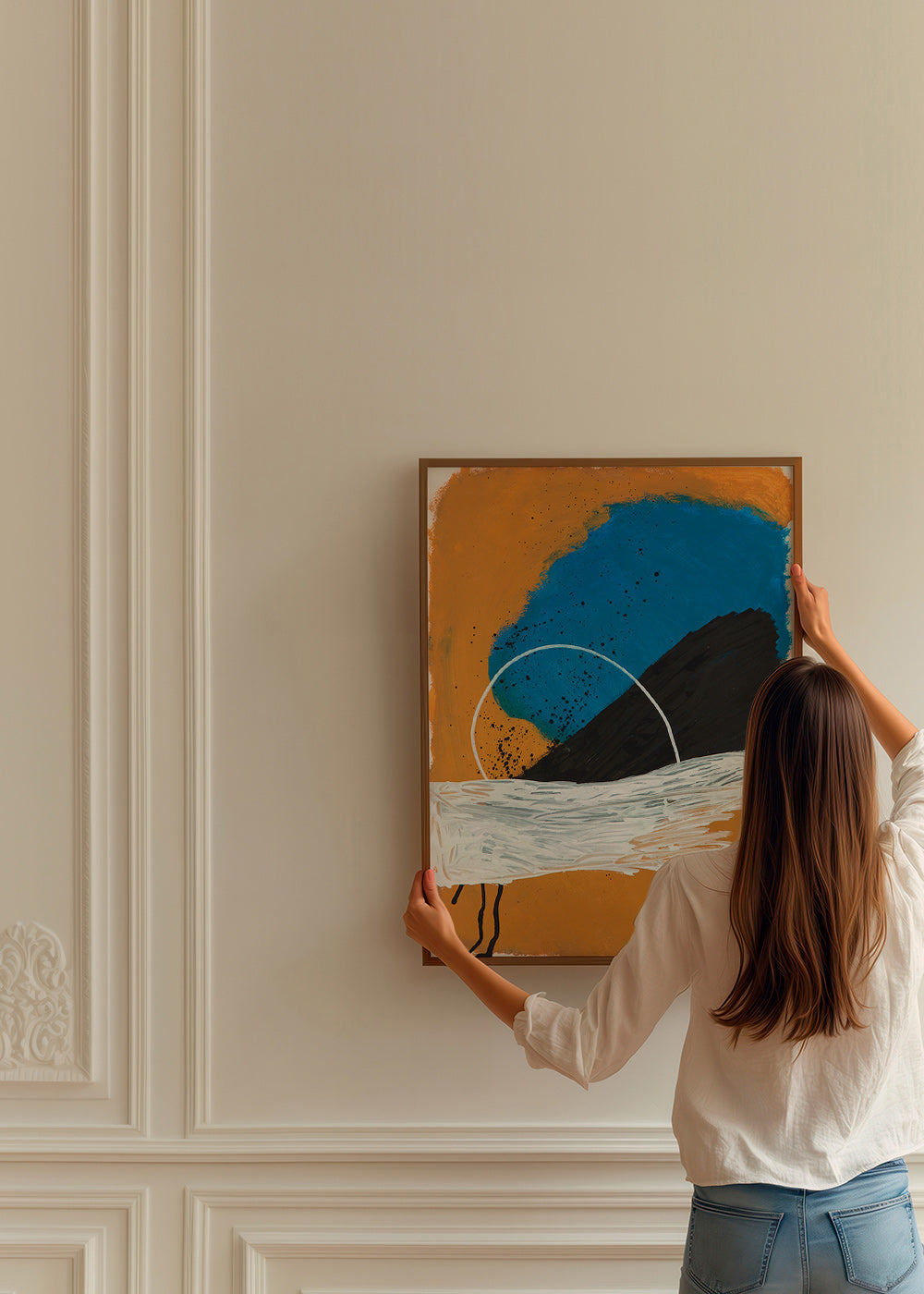 Quadro abstrato arco costeiro em ocre e azul – Product3