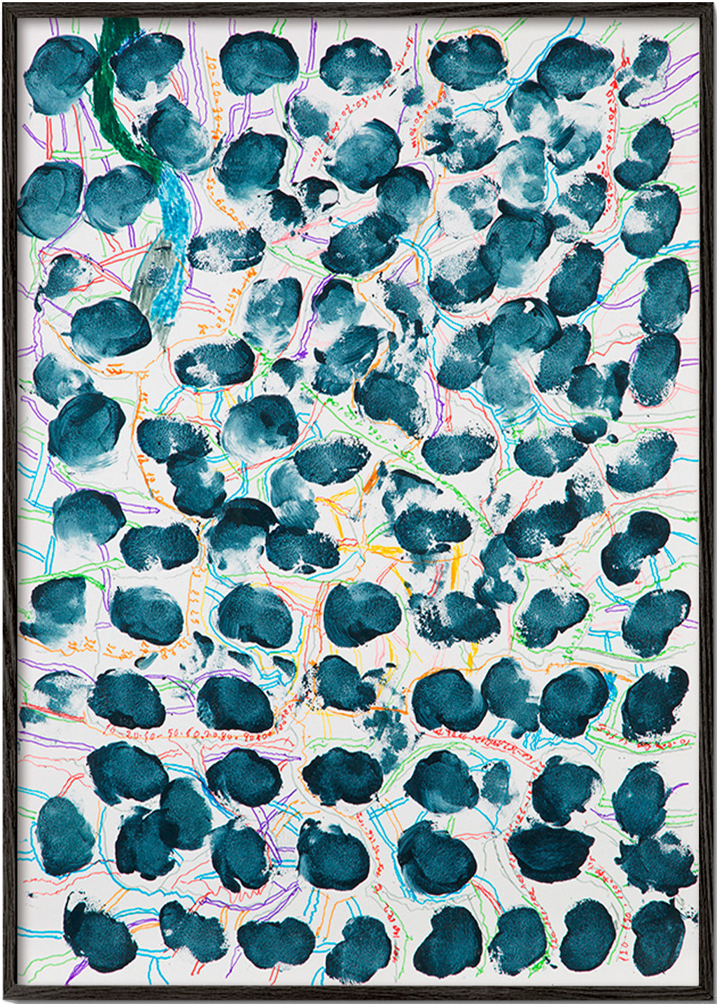 Quadro abstrato com manchas azul-marinho – Black Frame