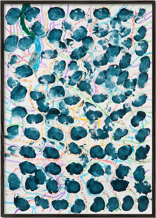 Quadro abstrato com manchas azul-marinho – Black Frame
