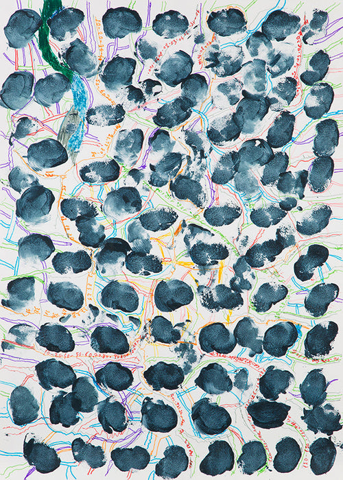 Quadro abstrato com manchas azul-marinho