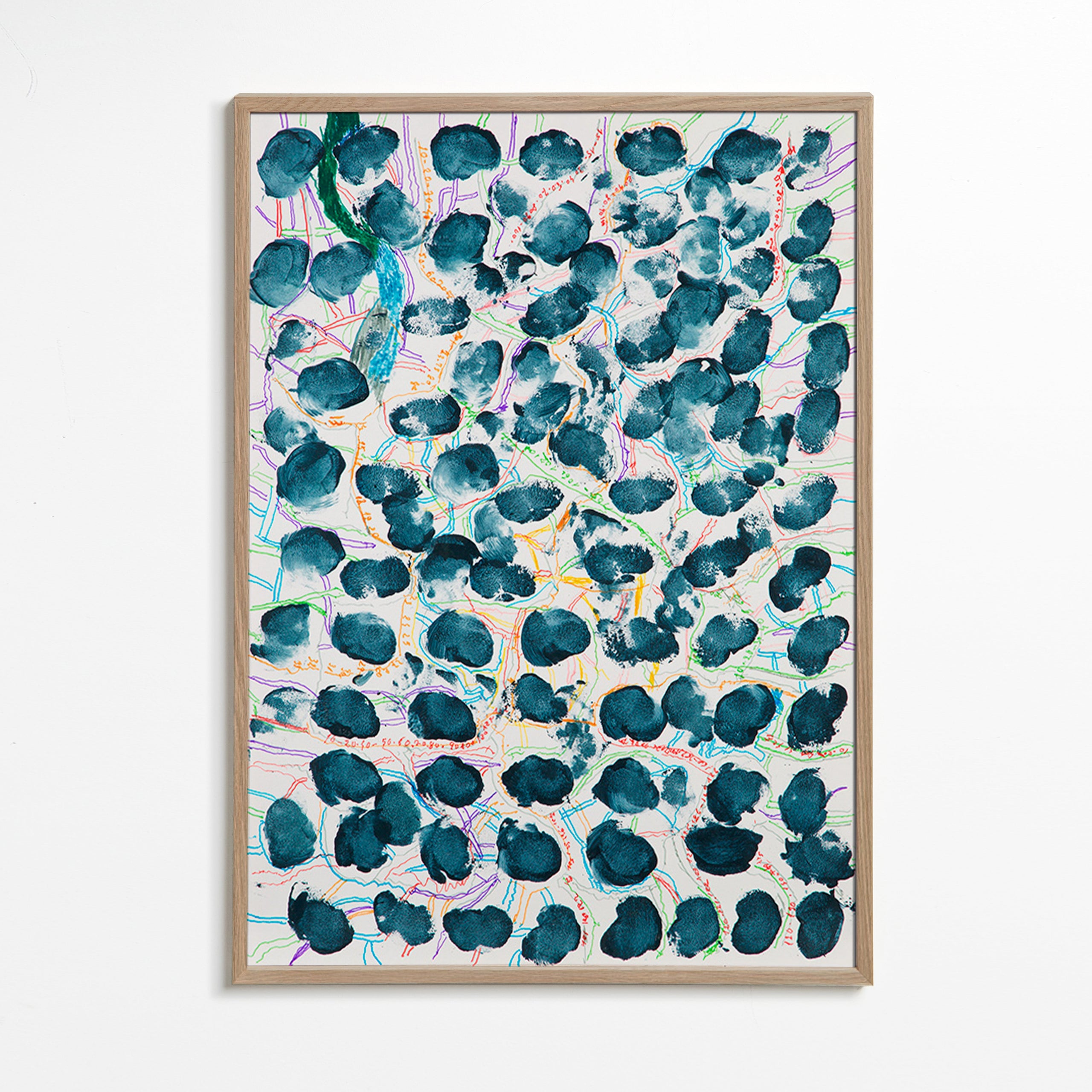 Quadro abstrato com manchas azul-marinho – Oak Frame
