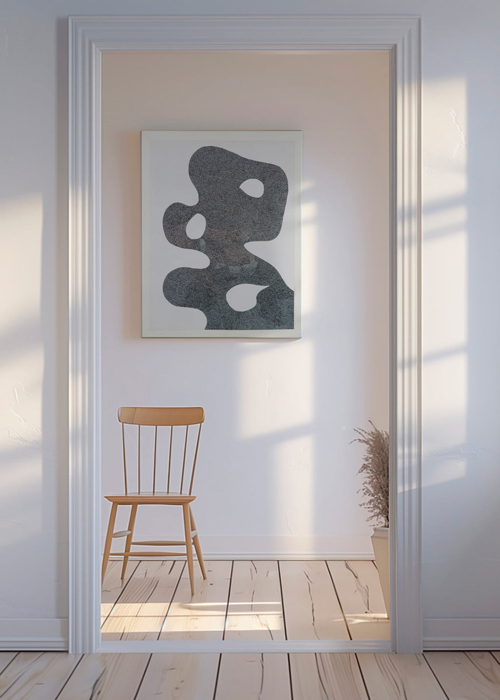Obra abstrata pontilhada de grande silhueta – Canvas