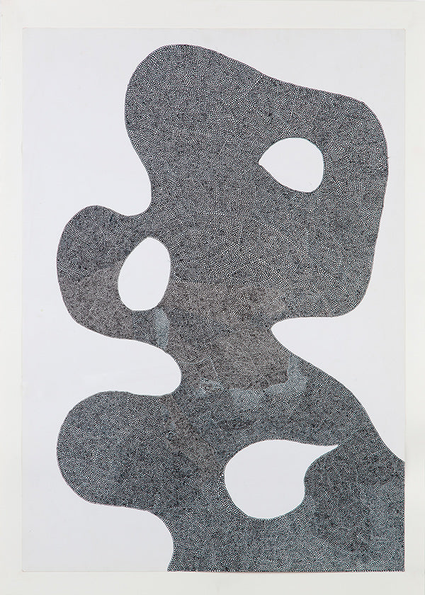 Obra abstrata pontilhada de grande silhueta