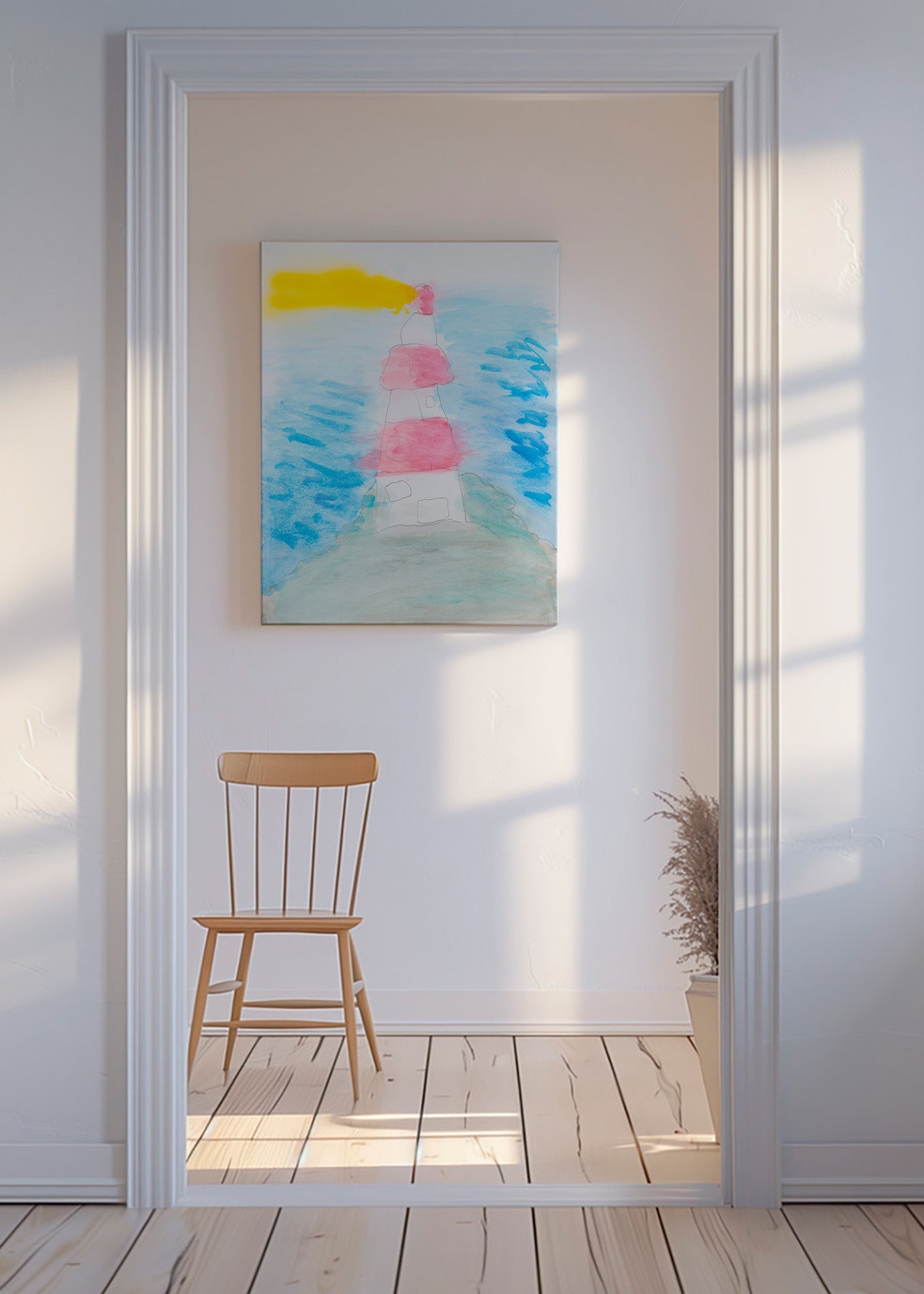 Arte paisagística com farol em aquarela – Canvas