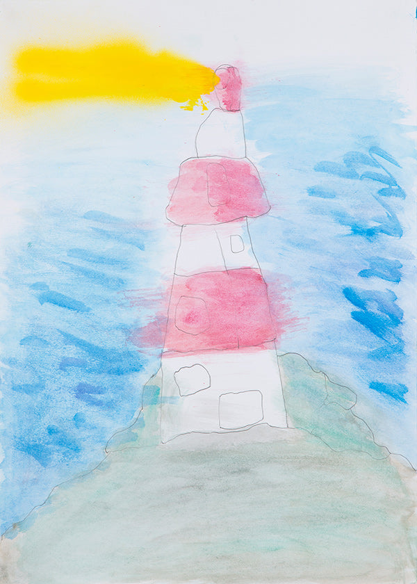 Arte paisagística com farol em aquarela