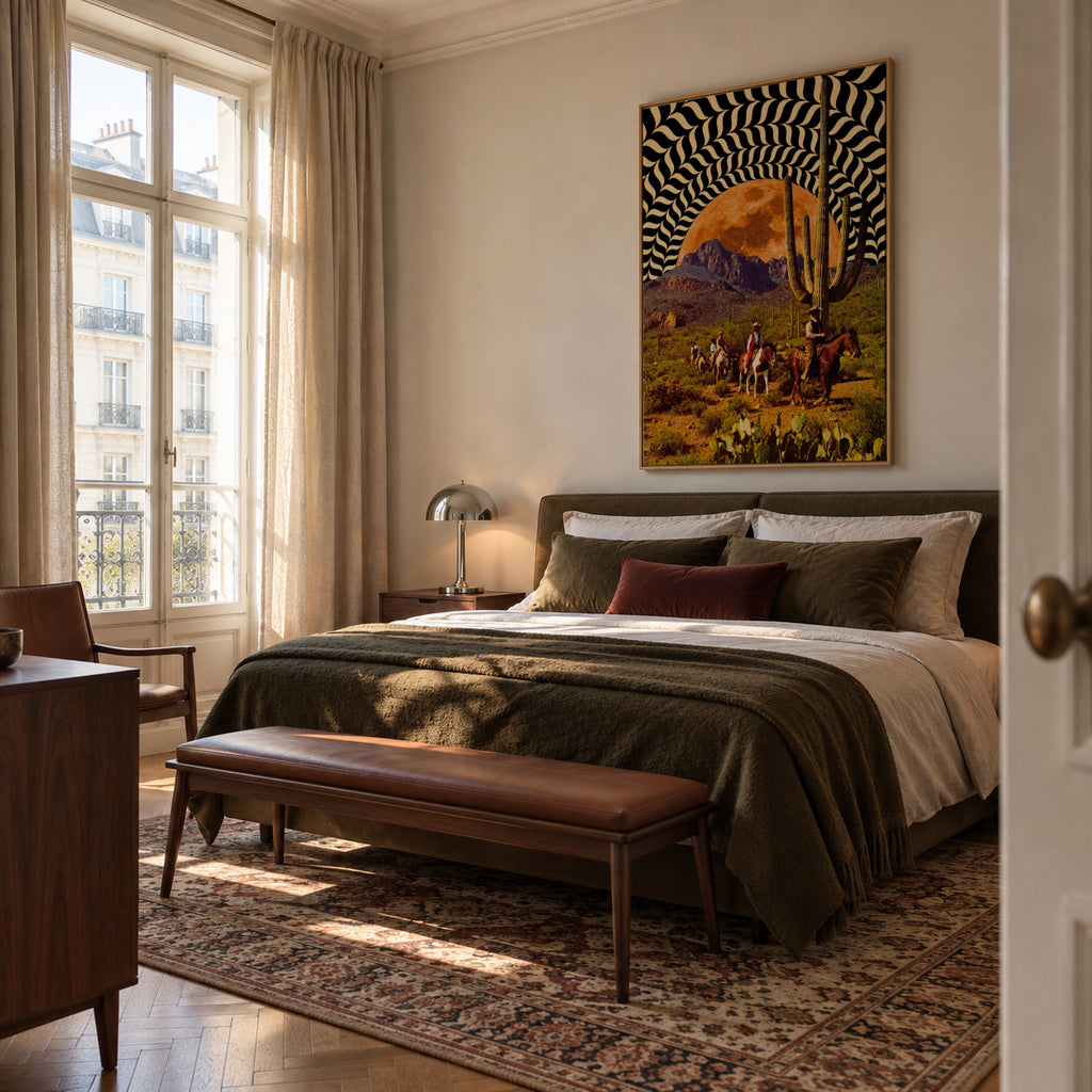 Illusionary Cowboys - Framed canvas in an interior