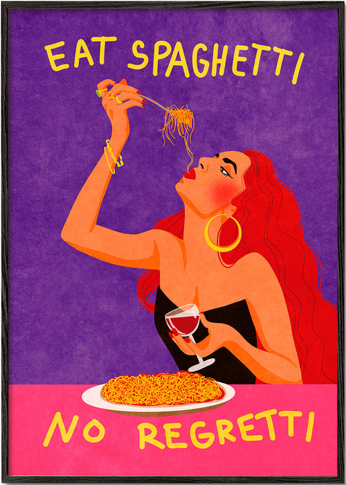 Arte para cozinha pop: ilustração mulher com spaghetti