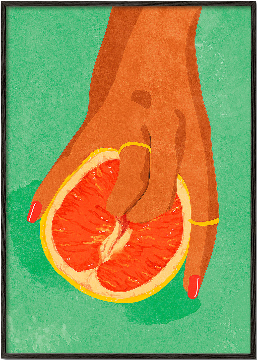 Arte para cozinha com toranja e mão