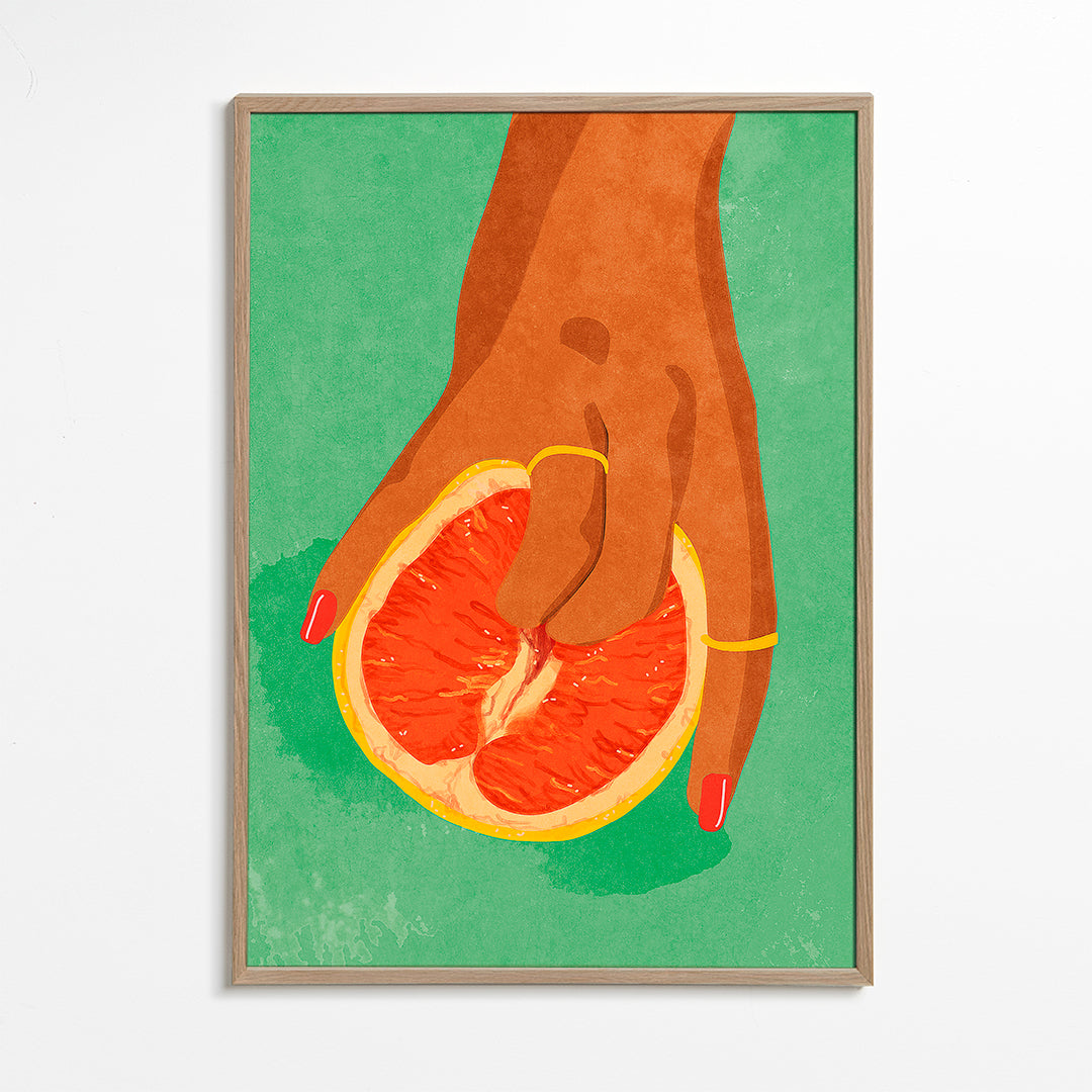 Arte para cozinha com toranja e mão