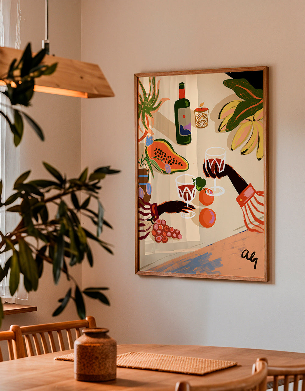 Arte para cozinha: bodegón ilustrado com vinho e fruta