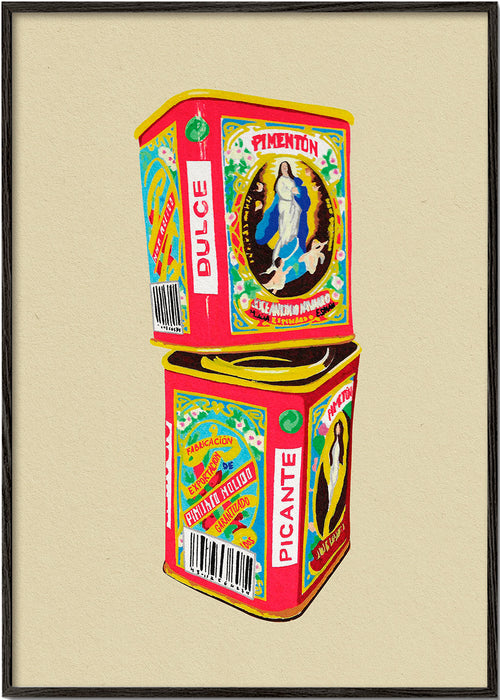 Arte para cozinha: latas de pimentão ilustradas