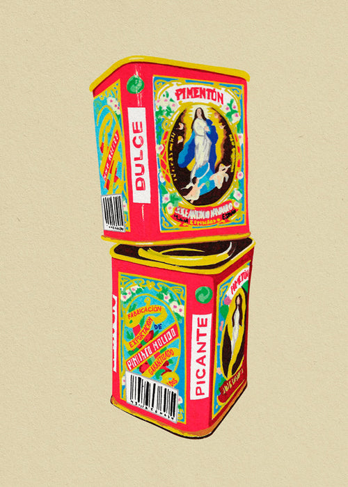 Arte para cozinha: latas de pimentão ilustradas