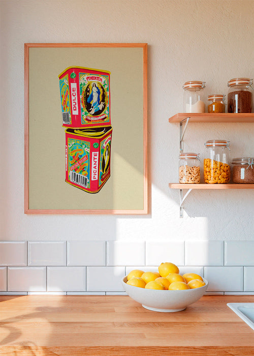 Arte para cozinha: latas de pimentão ilustradas