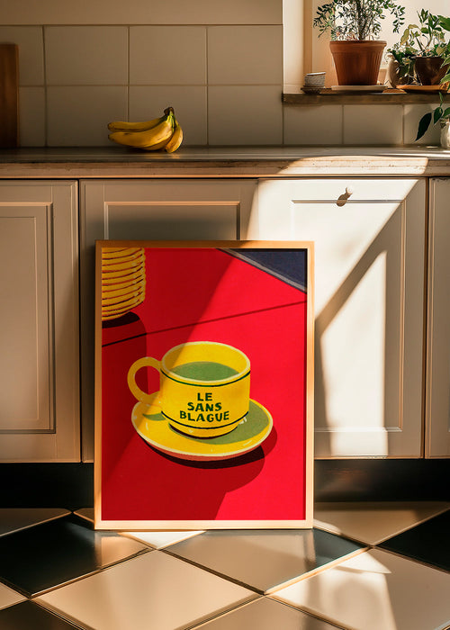 Arte para cozinha xícara amarela com texto