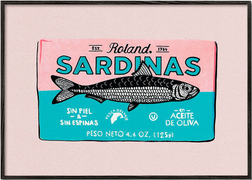 Arte para cozinha Sardinhas rótulo retro