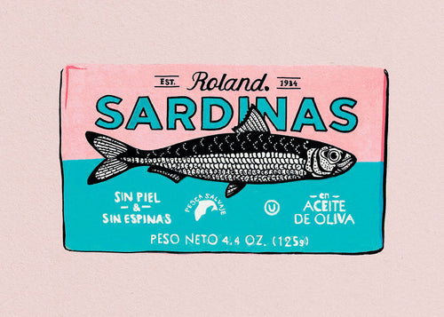 Arte para cozinha Sardinhas rótulo retro