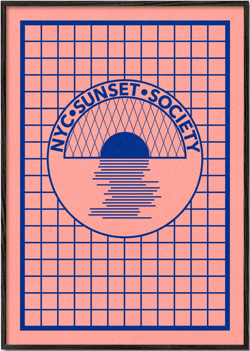 Ilustração NYC Sunset gráfica azul e rosa