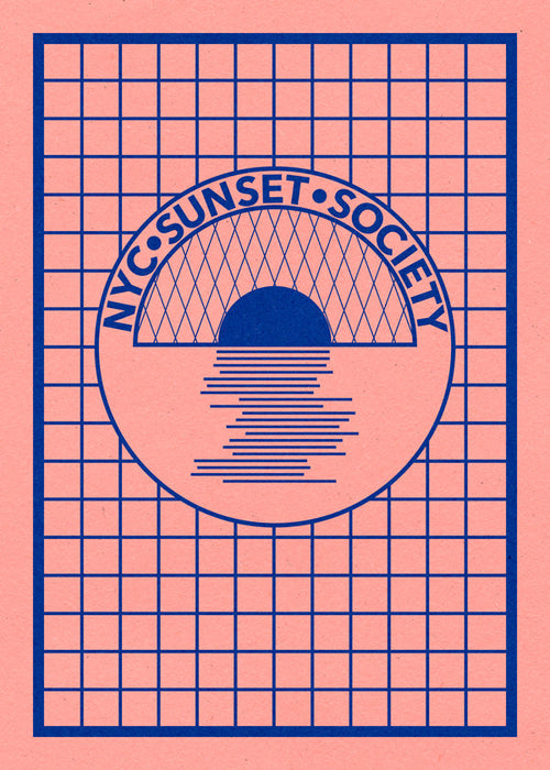 Ilustração NYC Sunset gráfica azul e rosa