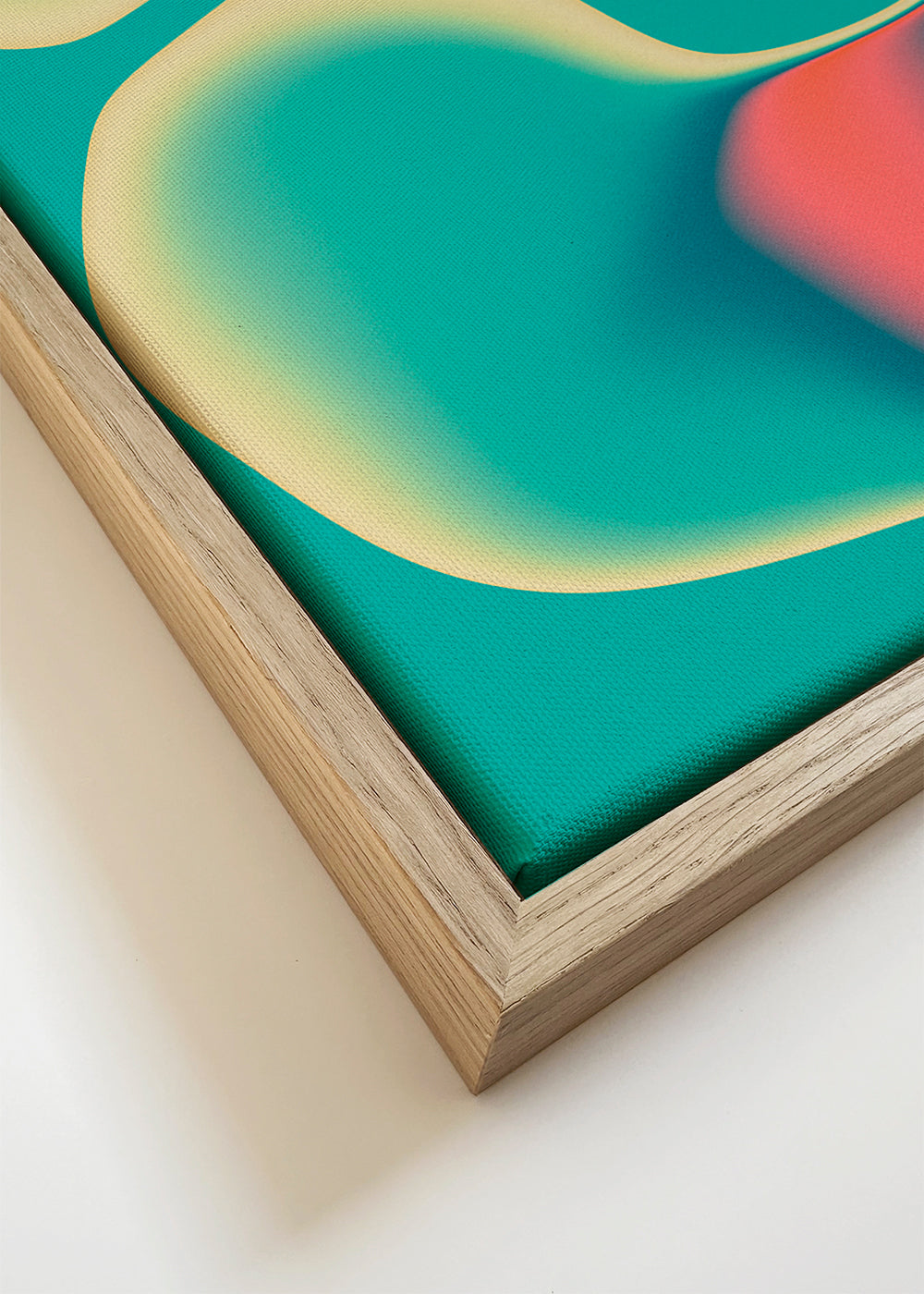 Obra abstrata orgânica turquesa e coral