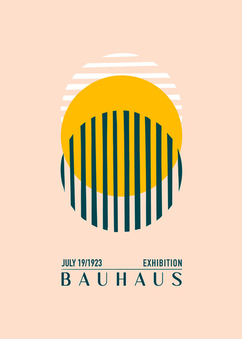 Ilustração Bauhaus geométrica com círculo e faixas