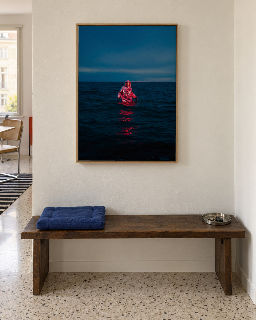 Spaceman Lost At Sea - Framed canvas in an interior