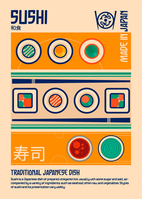 Arte para cozinha Poster gráfico sushi