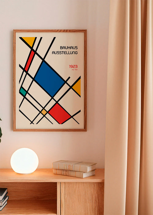 Poster geométrico Bauhaus 1923 com blocos primários