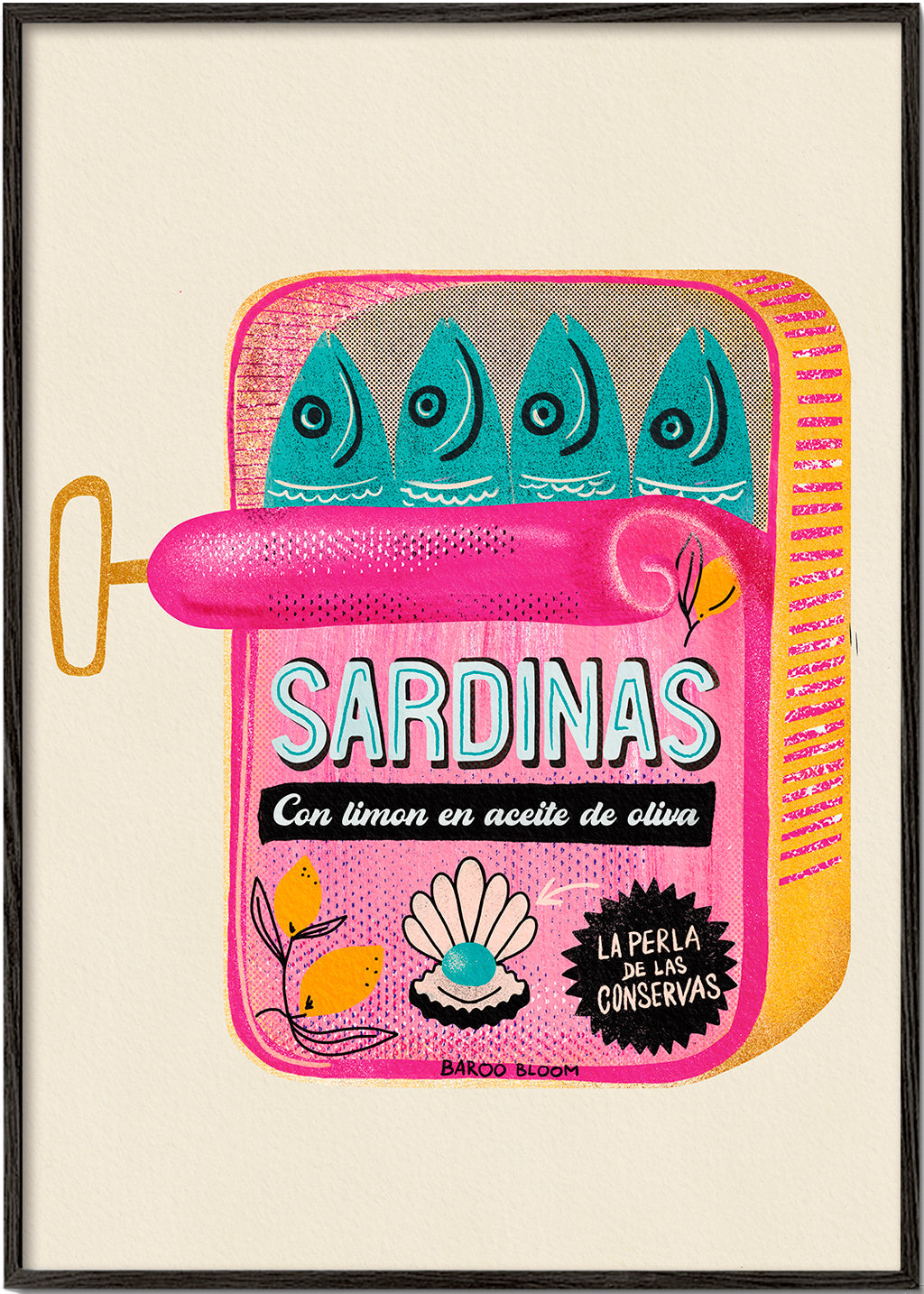 Arte para cozinha com lata de sardinhas ilustrada
