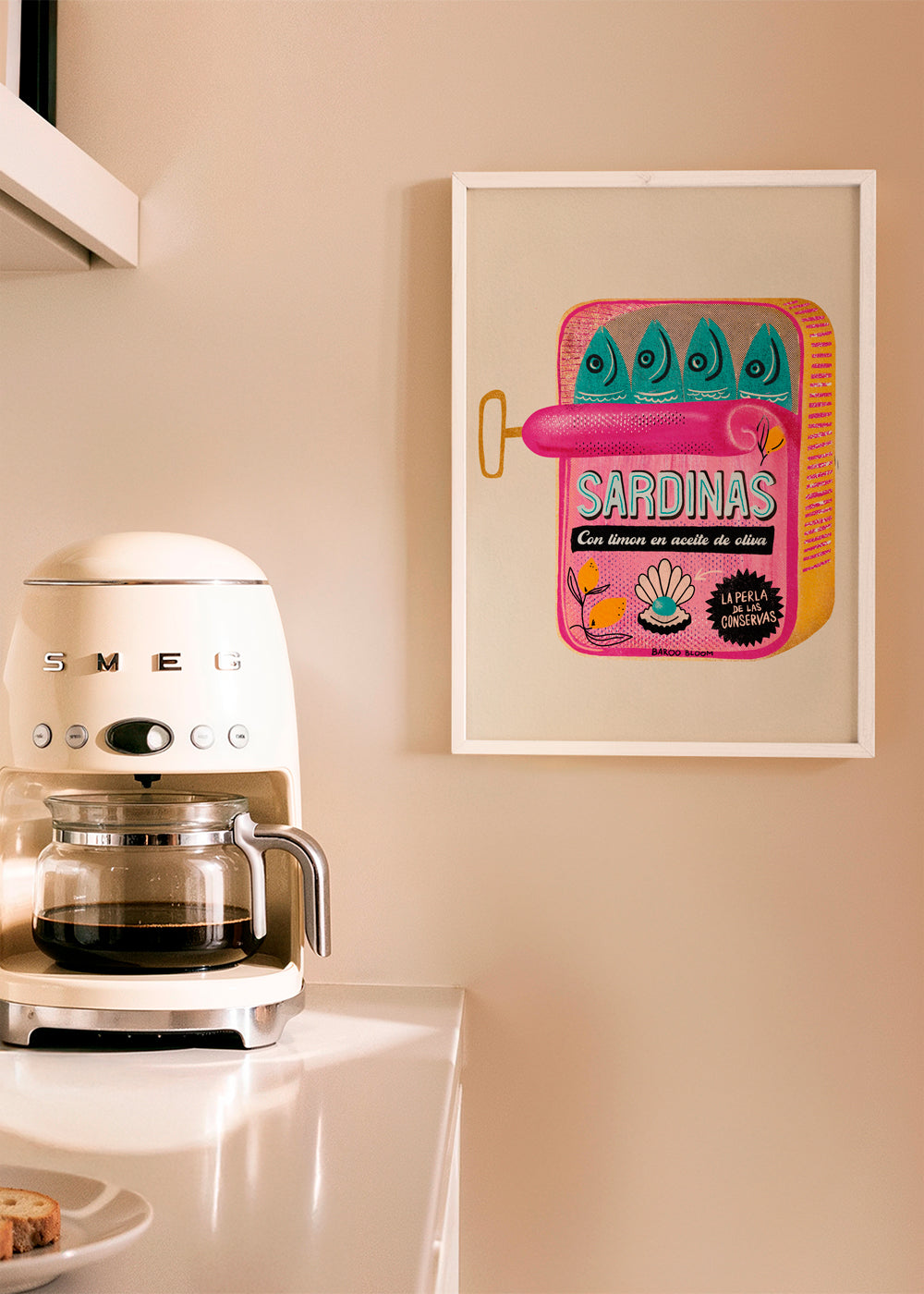 Arte para cozinha com lata de sardinhas ilustrada