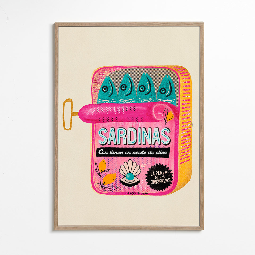 Arte para cozinha com lata de sardinhas ilustrada