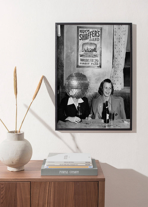 Fotografia vintage de casal com cabeça de disco