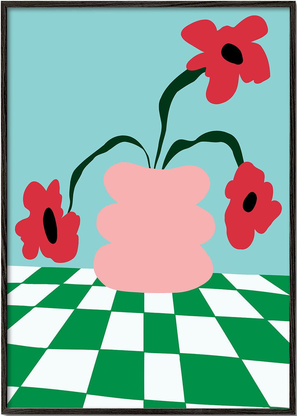 Estampa botânica com flores em vaso rosa