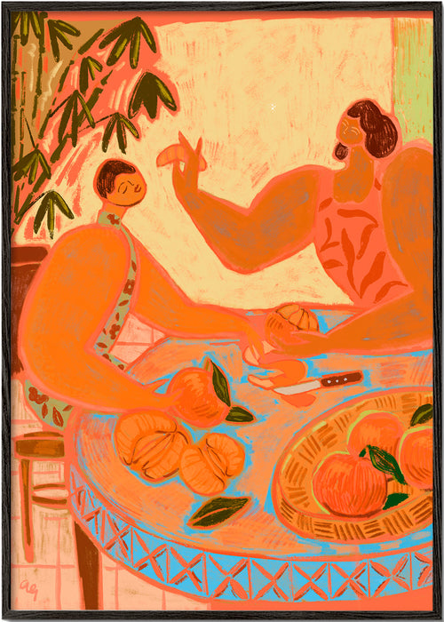 Arte para cozinha com mandarinas sobre mesa estilizada