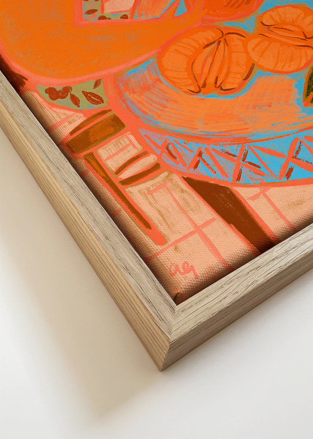 Arte para cozinha com mandarinas sobre mesa estilizada